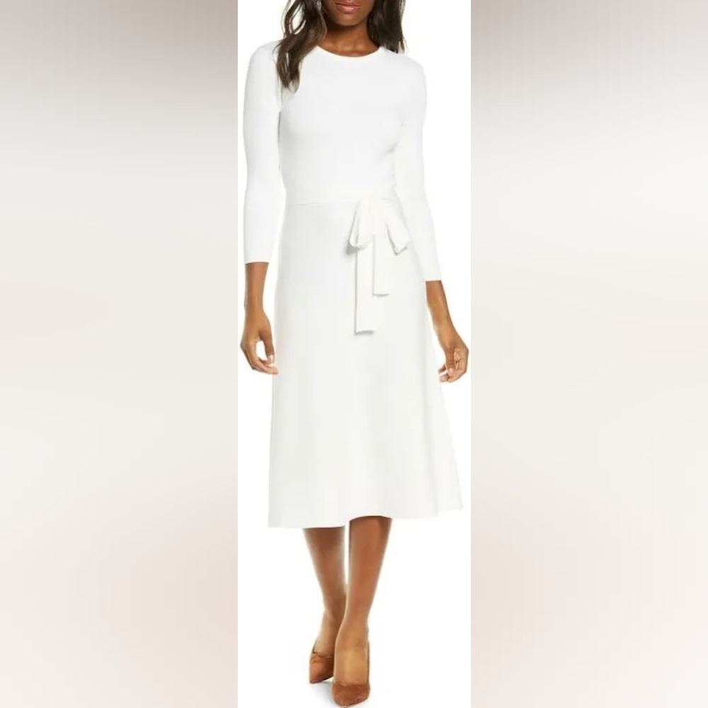 NWT Eliza J Midi Sweater Dress in Ivory